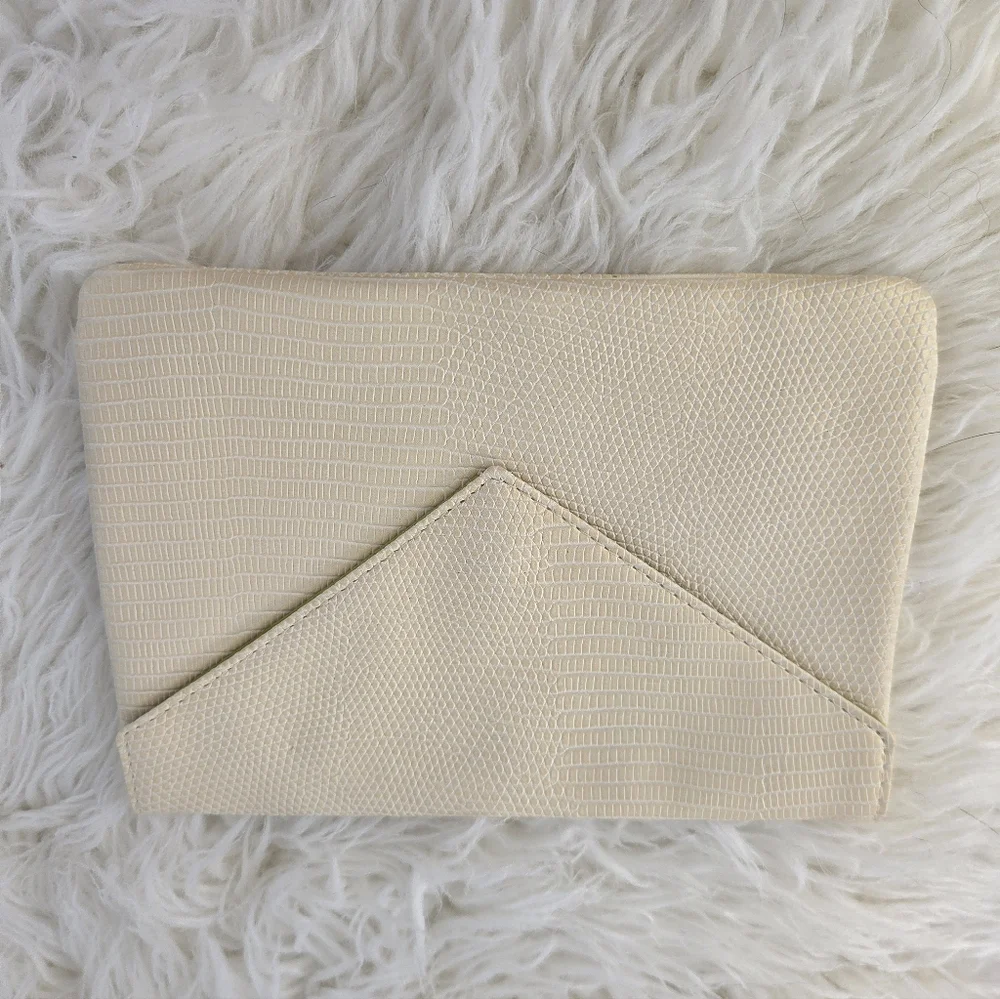 Ipsy Cream Envelope Faux Reptile Cosmetics Bag